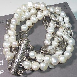 Silpada B1575 Pearl Sterling Silver Multi Strand Bracelet .925 Rare